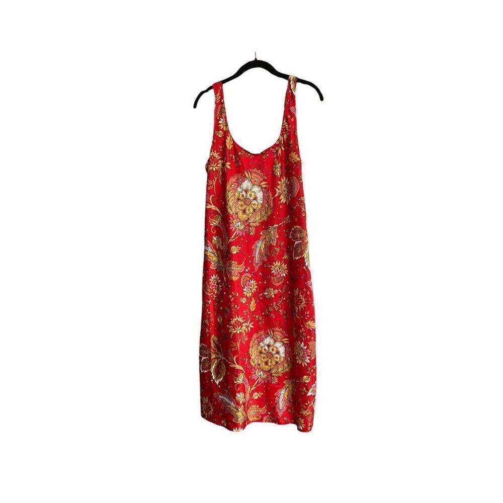 Natori red paisley print adjustable strap, nightgown size medium 